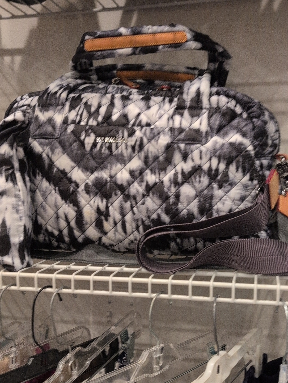 MZ WALLACE Black, White & Tan Quilted Tote with Leather Trim
